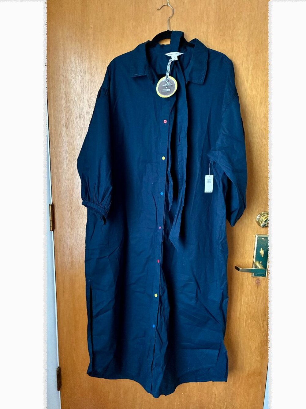 Old Navy x Christopher John Rogers Maxi Shirt Dress Poplin Cotton Navy Blue NWT - Picture 5 of 11